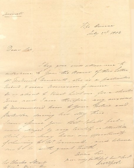LIVERPOOL LORD: (1770-1828) British Prime Minister: LIVERPOOL LORD: (1770-1828) British Prime Minister 1812-27. L.S., Liverpool, one page, 4to, Fife House, 2nd July 1813, to Sir Charles Stuart, marked Private. Liverpool writes a letter of introduction