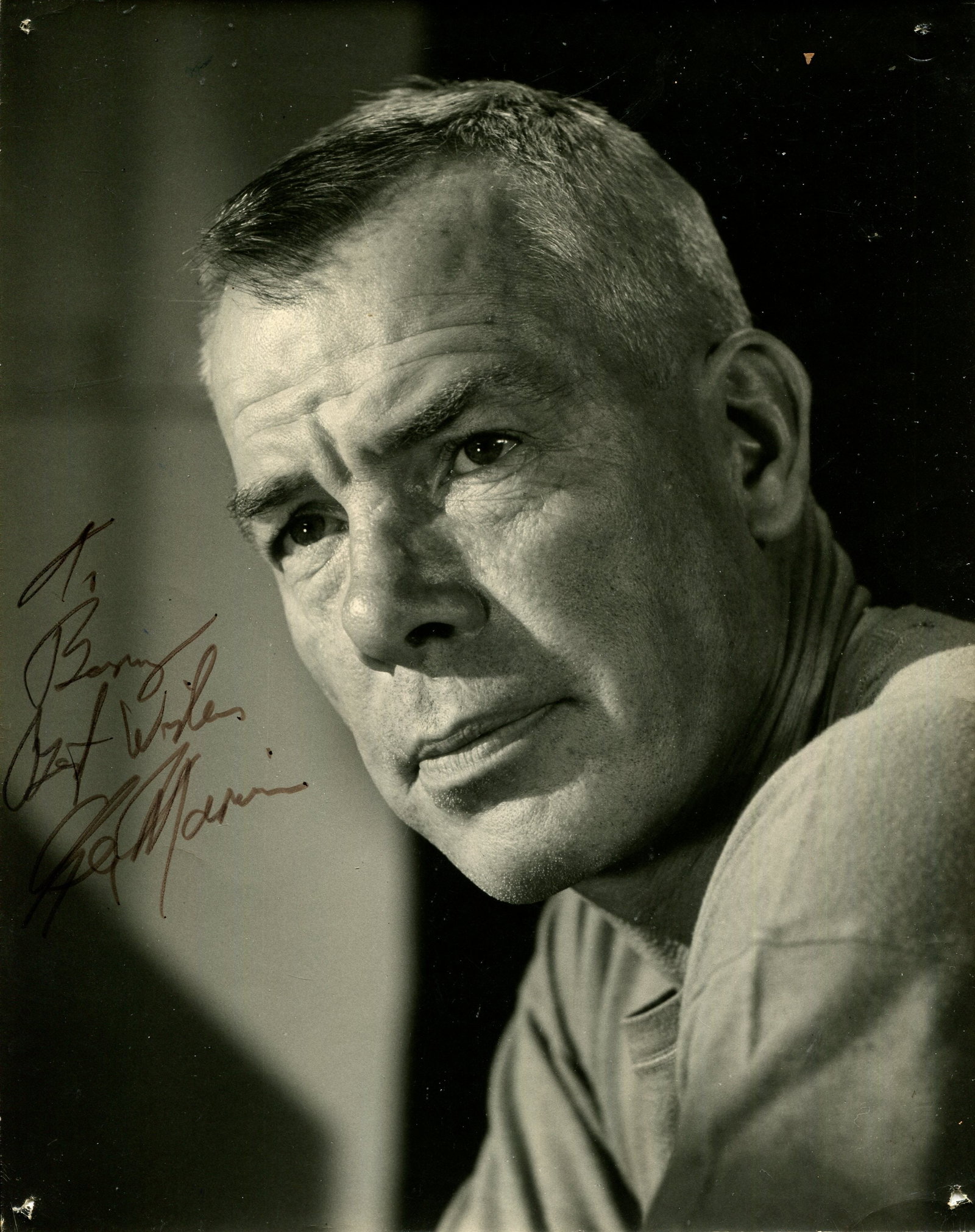 [THE DIRTY DOZEN]: MARVIN LEE: (1924-1987): [THE DIRTY DOZEN]: MARVIN LEE: (1924-1987) American actor, Academy Award winner for Best Actor in 1965 for his roles as Kid Shelleen and Tim Strawn in Cat Ballou. A good vintage signed and inscribed