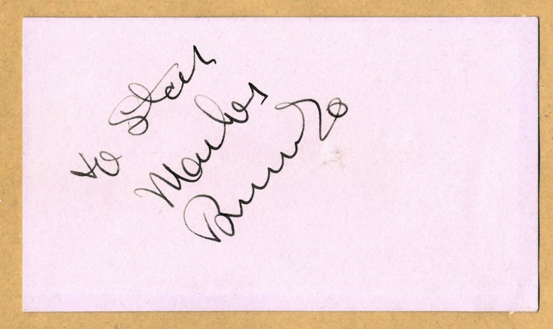 BRANDO MARLON: (1924-2004) American Actor, Academy Awar: BRANDO MARLON: (1924-2004) American Actor, Academy Award winner. Bold, vintage fountain pen ink signature and inscription ('To Stan, Marlon Brando') on a card. VG
