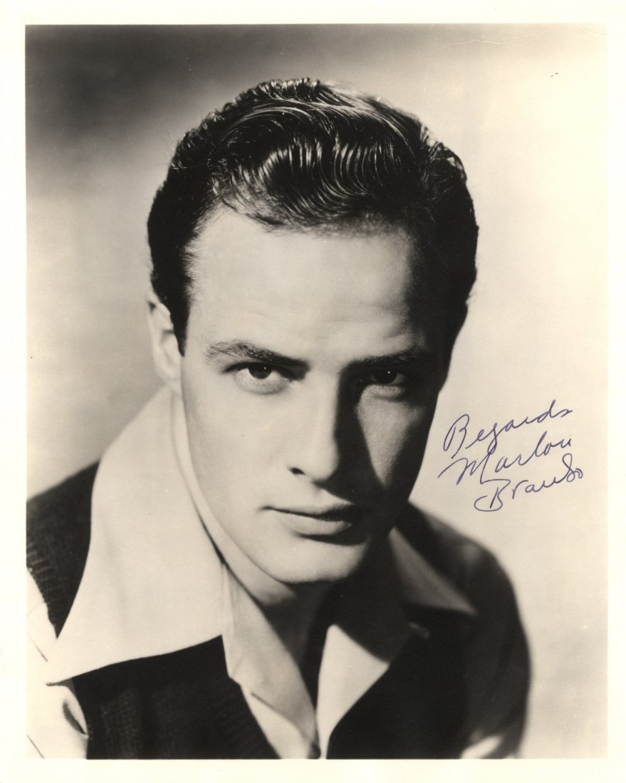 BRANDO MARLON: (1924-2004) American Actor, Academy: BRANDO MARLON: (1924-2004) American Actor, Academy Award winner. An excellent vintage signed 8 x 10 photograph of Brando in a head and shoulders pose. Signed ('Regards, Marlon Brando') in bold, dark f