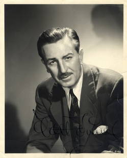 DISNEY WALT: (1901-1966) American Animator, Academy: DISNEY WALT: (1901-1966) American Animator, Academy Award winner. A good vintage signed 8 x 10 photograph of Disney in a head and shoulders pose. Signed with his name alone in bold, dark fountain pen