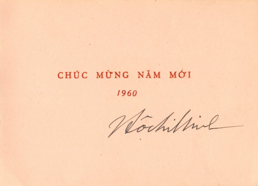 HO CHI MINH: (1890-1969) Vietnamese Communist: HO CHI MINH: (1890-1969) Vietnamese Communist Revolutionary Leader, Prime Minister (1945-55) and President (1945-69) of the Democratic Republic of Vietnam. Vintage signed New Year greetings card, the 