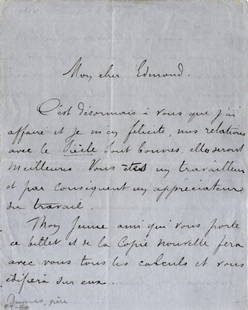 DUMAS ALEXANDRE: Père (1802-1870) French Writer whose: DUMAS ALEXANDRE: Père (1802-1870) French Writer whose works include The Three Musketeers. A.L.S., A. Dumas, four pages, small 8vo, n.p., n.d., to 'Mon cher Edmond', in French. Dumas states that he is