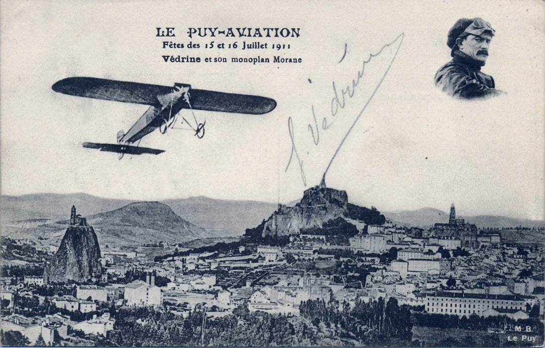 VÉDRINES JULES: (1881-1919) French Pioneer Aviator, the: VÉDRINES JULES: (1881-1919) French Pioneer Aviator, the first to fly at more than 100 mph. Winner of the Gordon Bennett Trophy race, 1912. Rare vintage signed postcard photograph, the image showing a