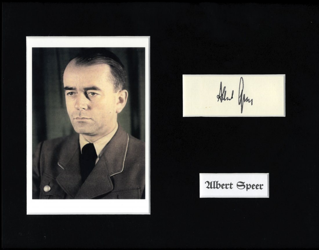 WORLD WAR II: Small selection of signed cards (two with: WORLD WAR II: Small selection of signed cards (two with additional images etc.) and pieces by various German military officers etc. of the Third Reich comprising Albert Speer, Otto Gunsche, Karl Bromm