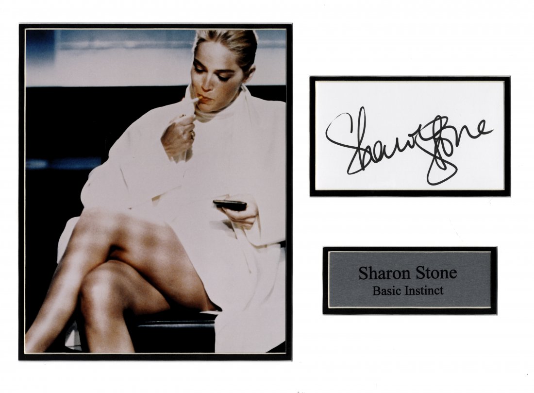 ACTRESSES: Selection of signed cards and album pages by: ACTRESSES: Selection of signed cards and album pages by various film actresses, comprising Sharon Stone, Daryl Hannah, Mia Farrow, Shirley MacLaine (hurried example), Joanna Lumley, Judi Dench, Britt