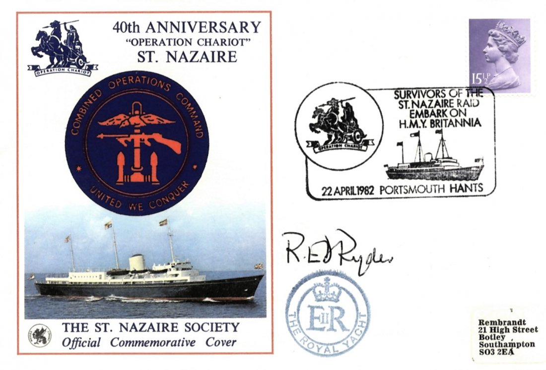 RYDER ROBERT: (1908-1986) British Royal Navy officer of: RYDER ROBERT: (1908-1986) British Royal Navy officer of World War II, Victoria Cross winner for his actions during the St. Nazaire Raid on 28th March 1942. Signed First Day Cover issued by the St. Naz