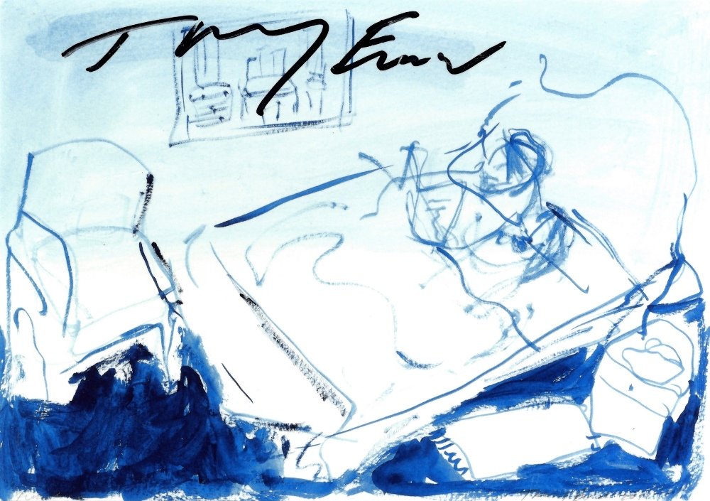EMIN TRACEY: (1963- ) English Artist. Signed: EMIN TRACEY: (1963- ) English Artist. Signed greetings card, the stiff white folding oblong 8vo card featuring a colour reproduction of her work Furniture 2011 to the front. Signed by Emin in bold bla