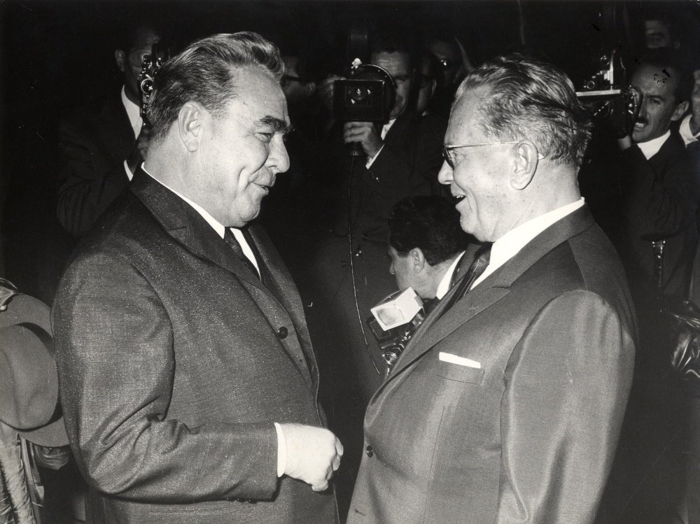BREZHNEV LEONID: (1906-1982) Russian Leader, General: BREZHNEV LEONID: (1906-1982) Russian Leader, General Secretary of the Communist Part of the Soviet Union 1964-82. Vintage signed 10 x 7.5 photograph, the image depicting Brezhnev in a half length prof