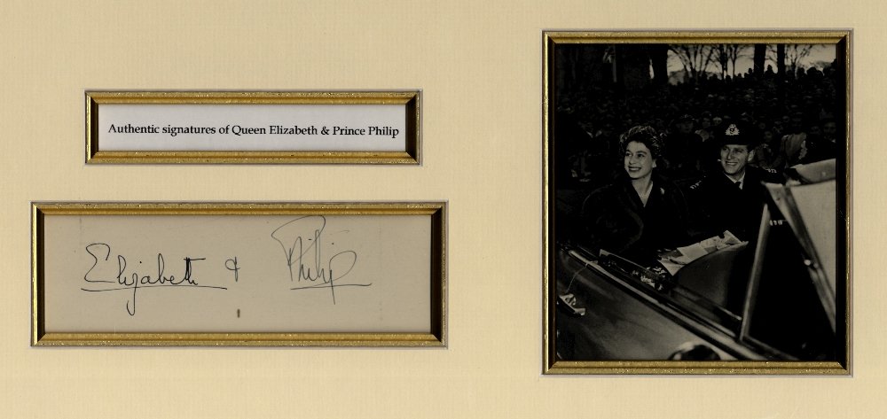 ELIZABETH II (1926- ) Queen of the United Kingdom 1952-: ELIZABETH II (1926- ) Queen of the United Kingdom 1952- & PRINCE PHILIP (1921- ) Duke of Edinburgh, consort of Queen Elizabeth II. Individual fountain pen ink signatures by both Queen Elizabeth II ('E