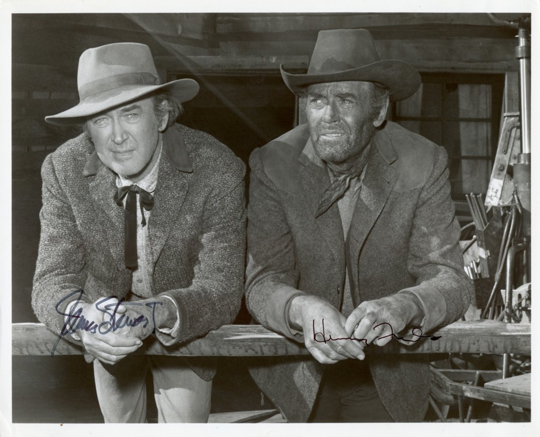 STEWART JAMES: (1908-1997) American Actor, Academy: STEWART JAMES: (1908-1997) American Actor, Academy Award winner & FONDA HENRY (1905-1982) American Actor, Academy Award winner. Signed 10 x 8 photograph, the image depicting the two actors in half len