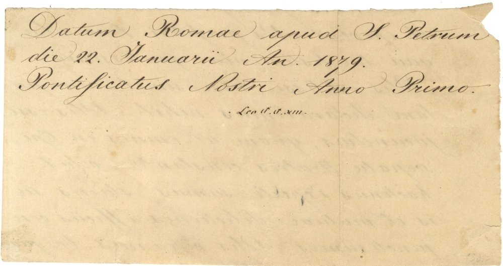 LEO XIII: (1810-1903) Pope of the Roman Catholic Church: LEO XIII: (1810-1903) Pope of the Roman Catholic Church 1878-1903. Ink signature ('Leo P. P. XIII') as Pope on an oblong 8vo piece removed from the conclusion of a letter, with three lines of manuscri