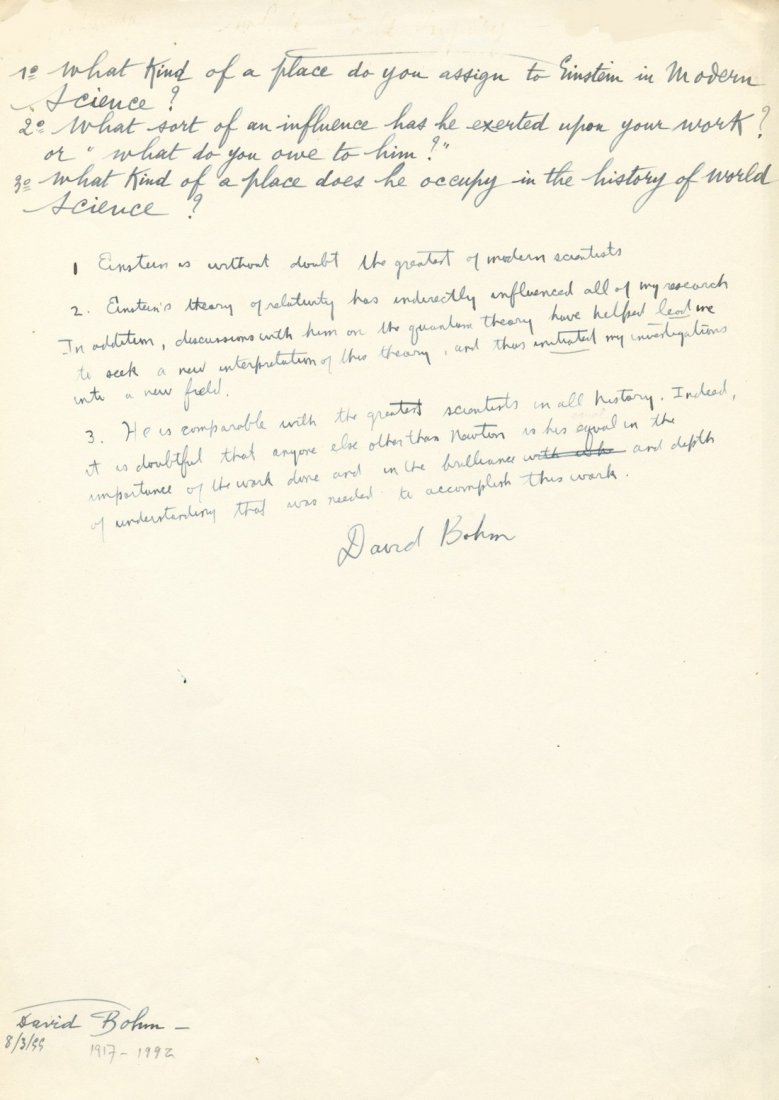 BOHM DAVID: (1917-1992) American-born British (1 of 1)