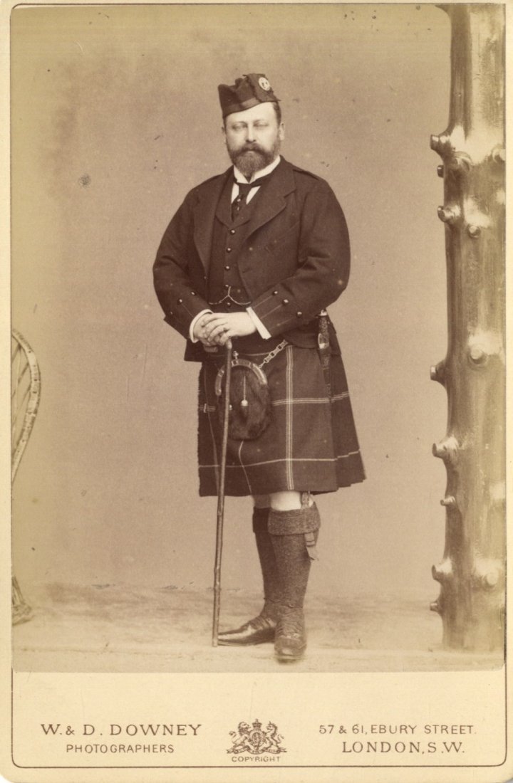 [EDWARD VII]: (1841-1910) King of the United Kingdom: [EDWARD VII]: (1841-1910) King of the United Kingdom 1901-10. Vintage unsigned cabinet photograph by W & D Downey of London, the sepia image depicting the King standing in a full length pose wearing H