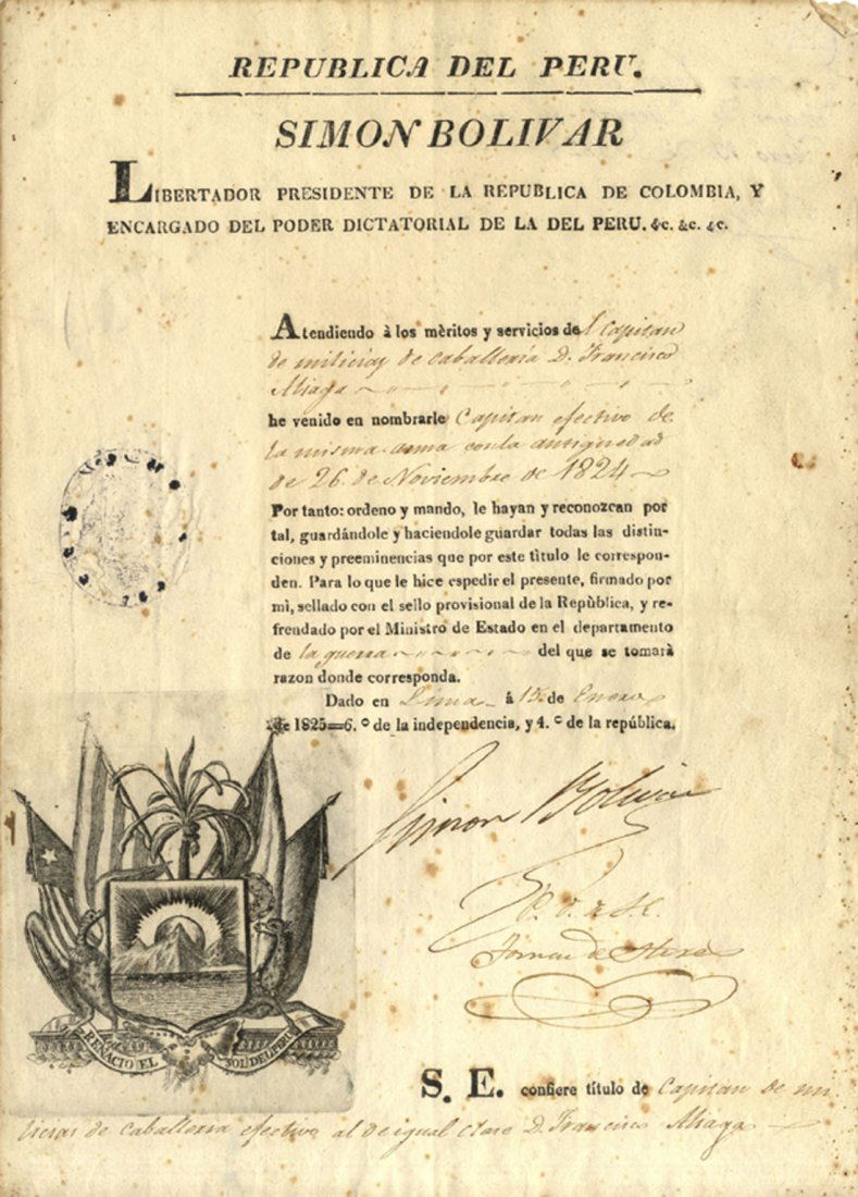 BOLIVAR SIMON: (1783-1830) Venezuelan-born Military and (1 of 1)