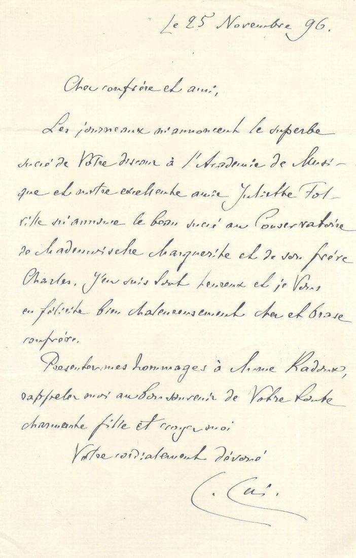 139  CUI CESAR:  (1835-1918) Russian Composer, a member (1 of 1)