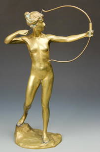 After Hans Keck Bronze Diana Statue: After Hans Keck Bronze Diana Statue. Marked Wiener Kunstwerkstatten Gehr Brandel Berlin. Size: 20.5'' x 12.25'' x 5.75'' (52 x 31 x 15 cm).