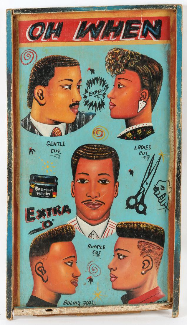 Hand-painted African Coiffeur Sign: "Oh When" (1 of 2)