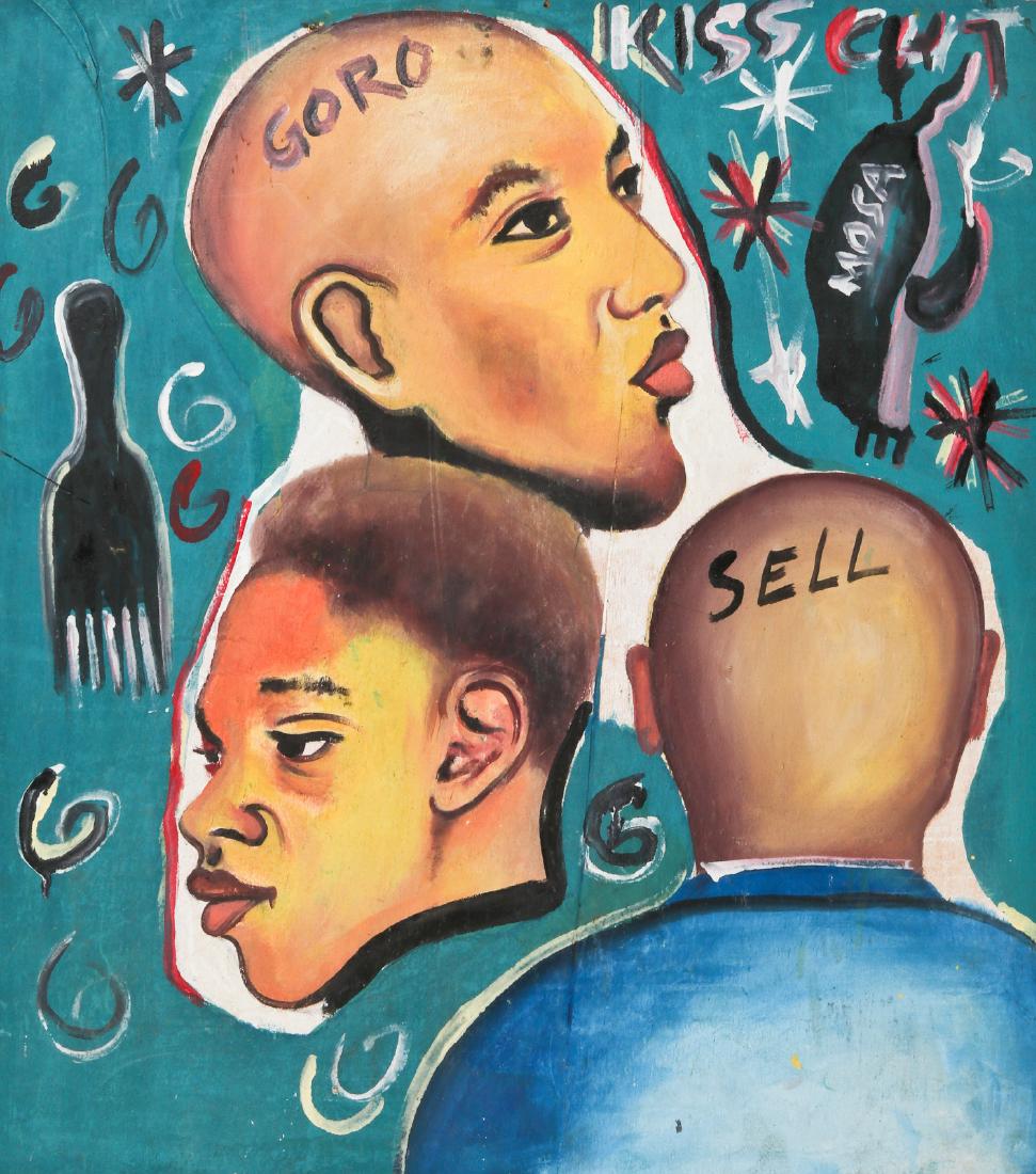 African Hand-painted Coiffeur Sign: Kiss Cut (1 of 3)