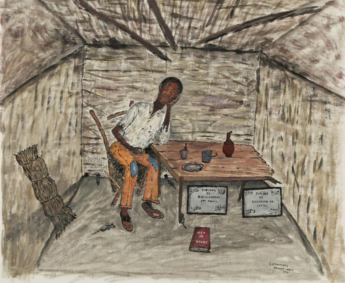 Edger Jean-Baptiste (Haitian/Bainet, 1917-1992) Art de: Edger Jean-Baptiste (Haitian/Bainet, 1917-1992) Art de Vivre Diploma, 1975, oil painting on canvas, signed and dated. Framed. Size: 18'' x 22'', 46 x 56 cm (canvas); 19.75'' x 23.75'', 50 x 60 cm (fra