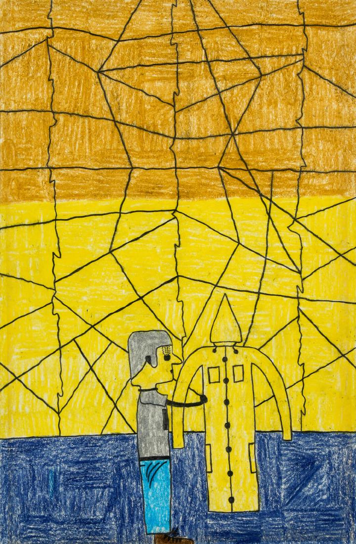 David Olson (American, 20th c.) "Man with Jagged (1 of 2)