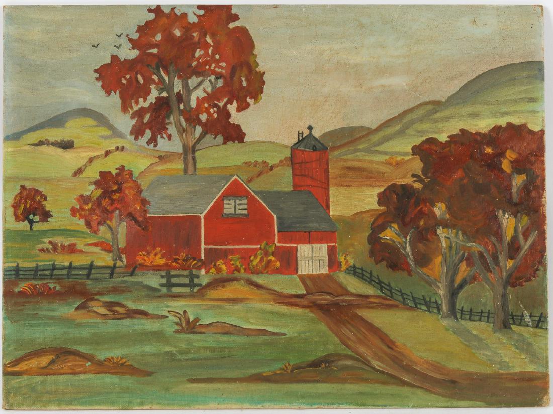 Anonymous (20th c.) Landscape with Red Barn (1 of 2)