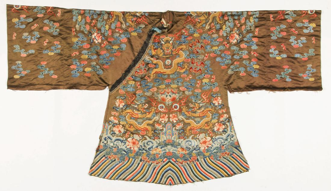 Antique Chinese Silk Embroidered Dragon Robe (1 of 10)