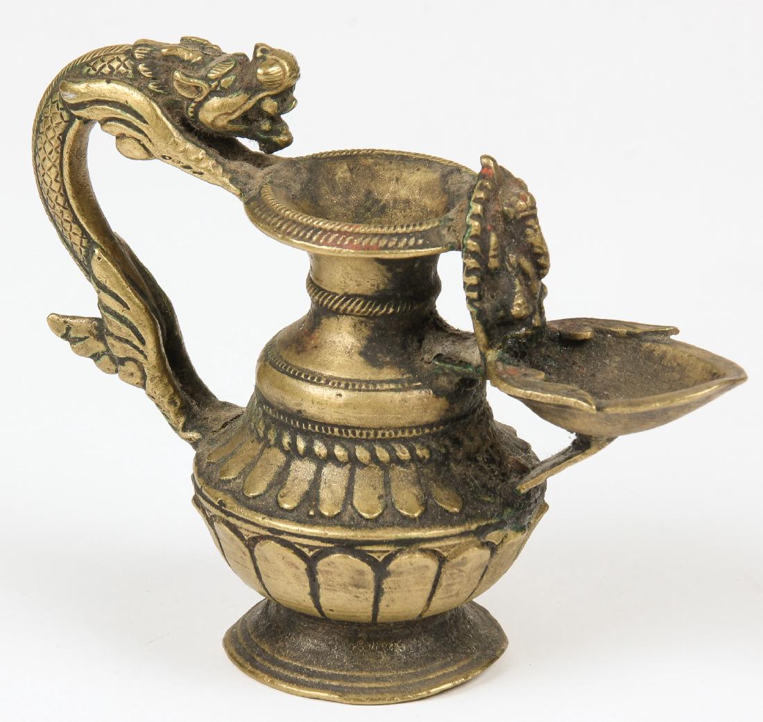 Fine 18th C. Oil Lamp w. Lion Handle (Sukunda) (1 of 3)