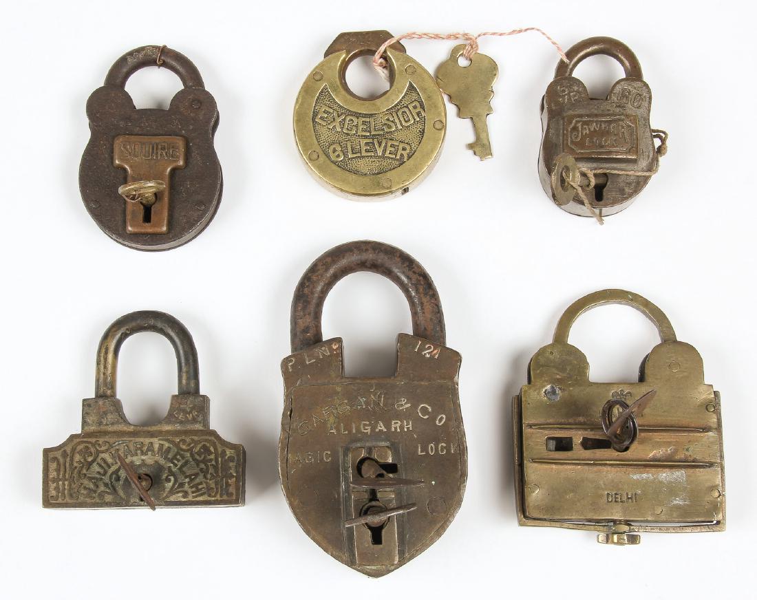 6 Old British and Indian Brass Locks (1 of 2)