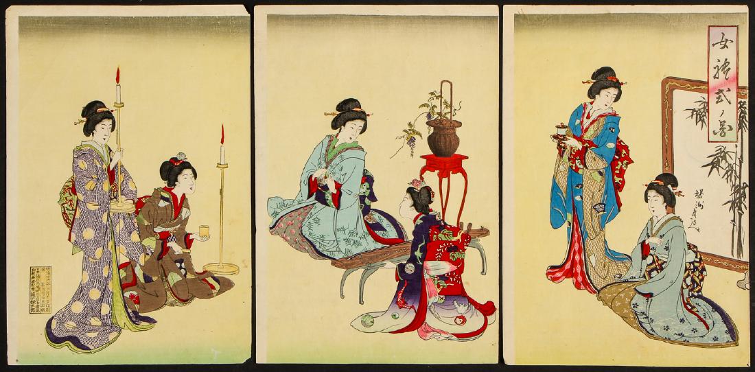 Yoshu Chikanobu, Japanese Woodblock Print Triptych, (1 of 8)