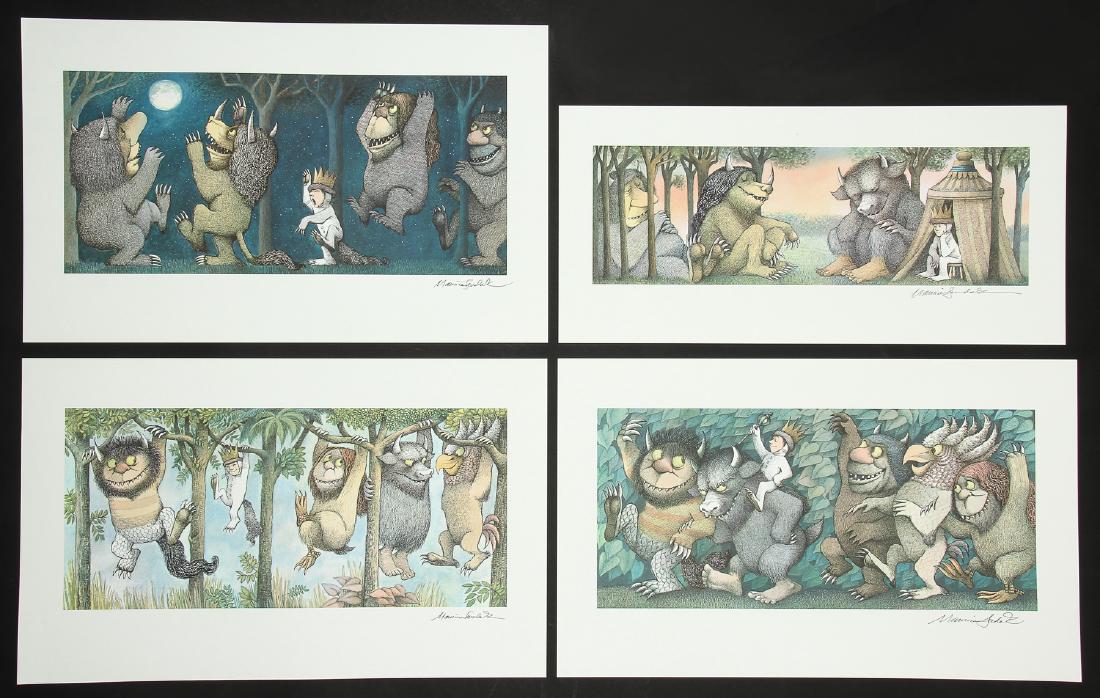 Set of 4 Maurice Sendak Where the Wild Things Are: Maurice Sendak (American, 1928-2012) Complete Set of 4 Signed Fine Art Color Prints from the artist's Caldecott Medal Award Classic WHERE THE WILD THINGS ARE (1963), these prints were manufactured in