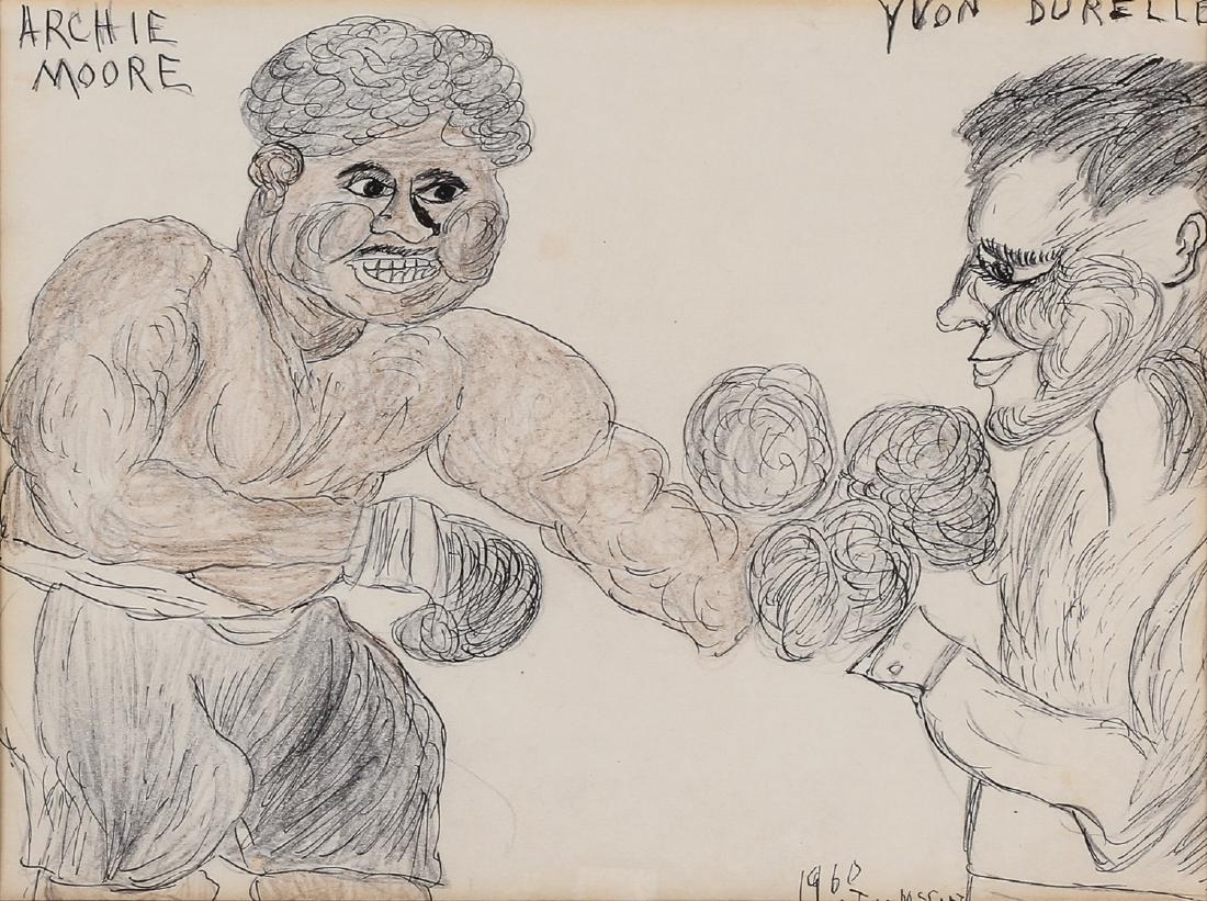 Justin McCarthy (1892-1977) "Boxers": Justin McCarthy (American, 1892-1977) "Boxers", mixed media drawing, signed and dated 1962. Framed. Size: 8.5'' x 11.5'', 22 x 29 cm (sight); 13'' x 17'', 33 x 43 cm (frame).
