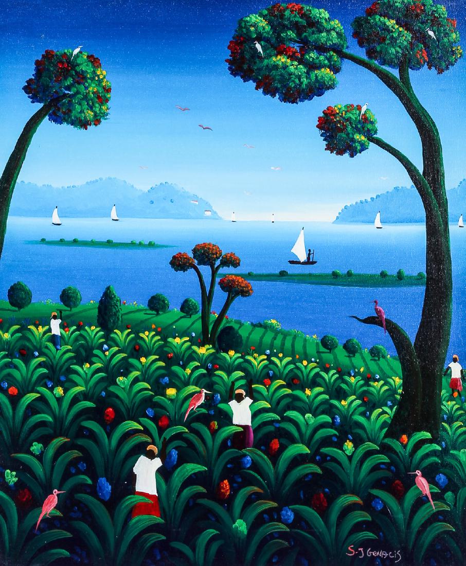 S.J. Genacis (Haitian, 20th c.) Shoreline with Trees (1 of 4)