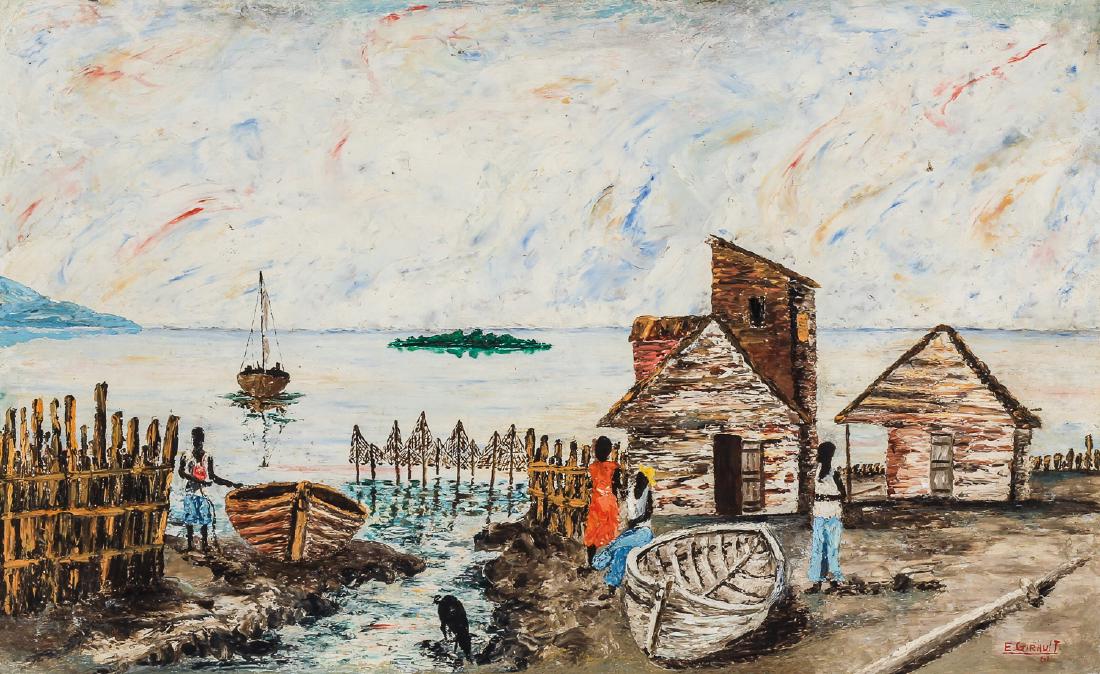 Eric Girault (Haitian, b. 1937) Coastline, 1961: Eric Girault (Haitian, b. 1937) Coastline, 1961, painting on board, signed and dated. Size: 18.25'' x 29.5'', 46 x 75 cm (board); 26'' x 38'', 66 x 97 cm (frame).