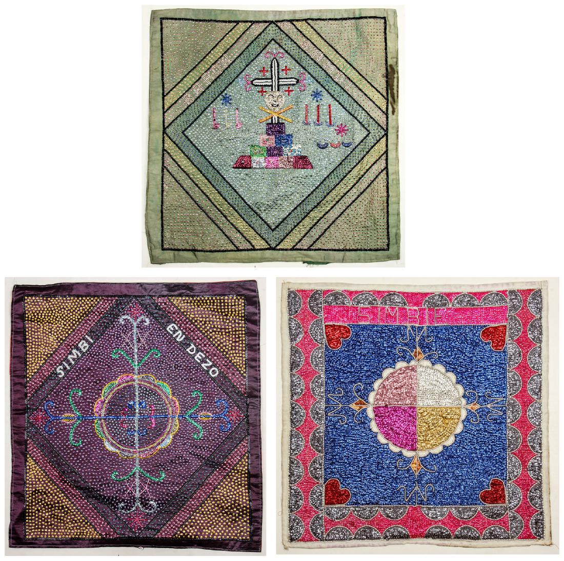 3 Haitian Vodou Drapeau Sequined Flags (1 of 10)