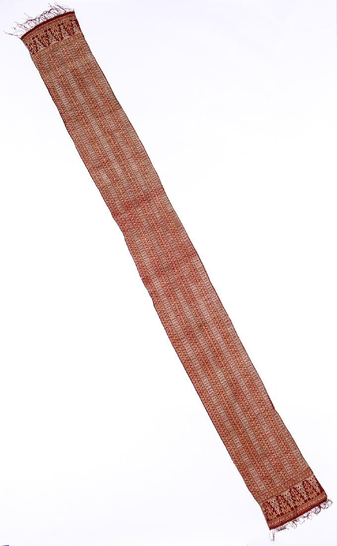 Shoulder Cloth, Bali, Indonesia, Early-Mid 20th C: Shoulder cloth, Bali, Indonesia, silk, supplementary weave, early-mid 20th c. Size: 13'' x 116.5'' (33 x 296 cm).