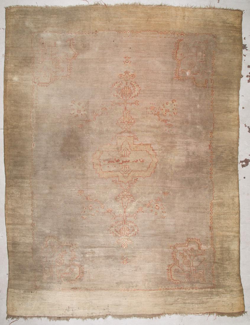Antique Oushak Rug: 10' x 13'5'' (305 x 409 cm): Antique Oushak Rug, Turkey: 10' x 13'5'' (305 x 409 cm).