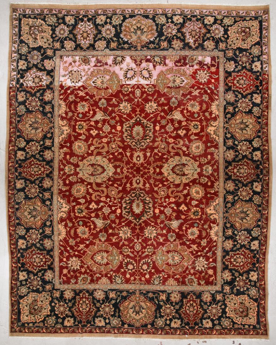 Vintage Agra Rug: 11'10'' x 15'6'': Vintage Agra Rug: 11'10'' x 15'6'' (361 x 472 cm), India, shows wear, areas of missing pile.