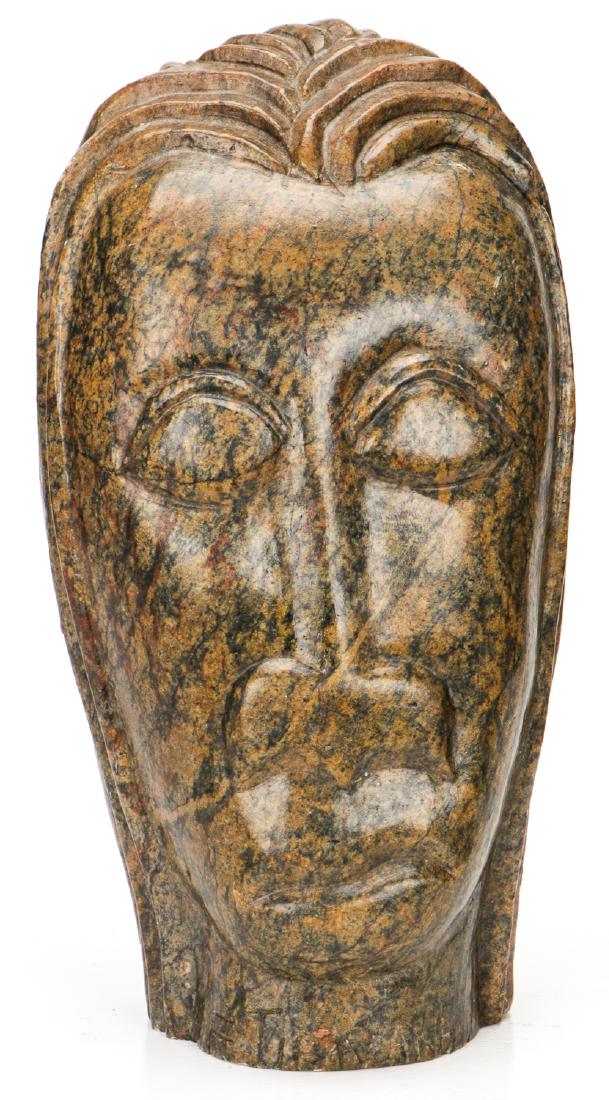 Felix Tirivanhu "All Seeing": Felix Tirivanhu (Zimbabwe, 20th c.) "All Seeing", Serpentine. Size: 9.5'' x 5'' x 3.25'' (24 x 13 x 8 cm). Provenance: The Peggy Knowlton Collection. Note: all items in this auction are being offered 