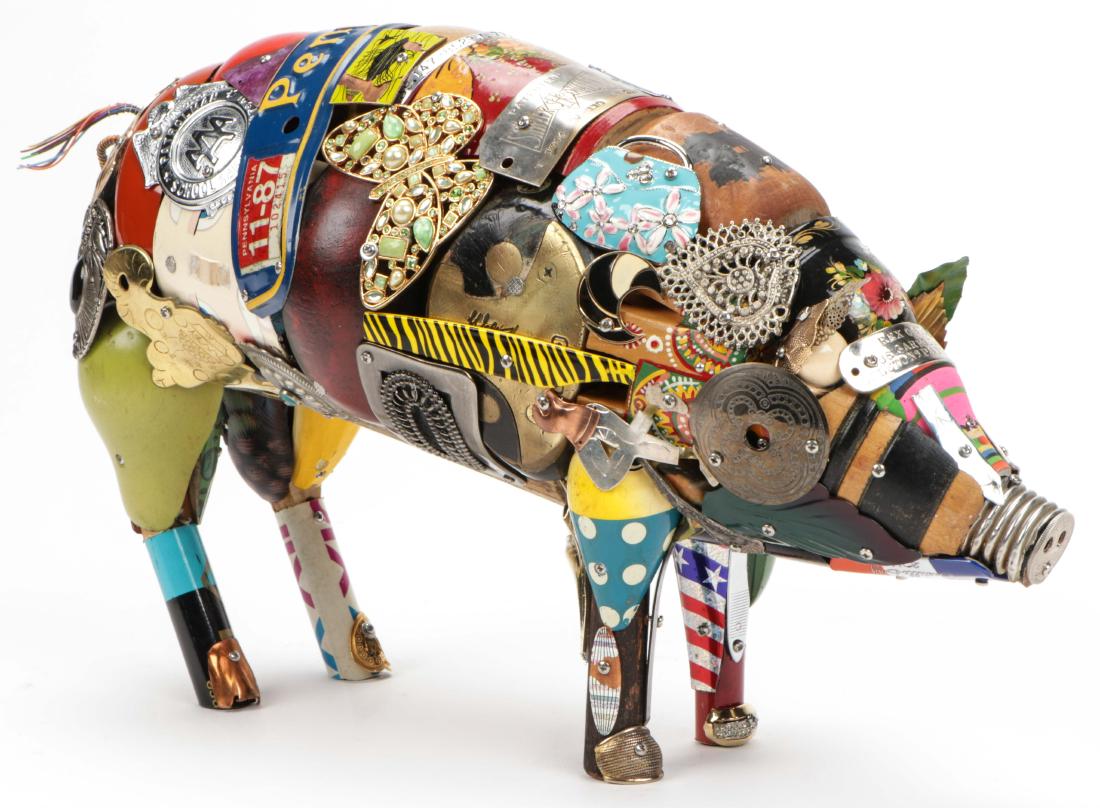 Leo Sewell (American, b. 1945) Pig Sculpture: Leo Sewell (American, b. 1945) Found Object Sculpture of a Pig. 9'' x 5'' x 16.25'' (23 x 13 x 41 cm).