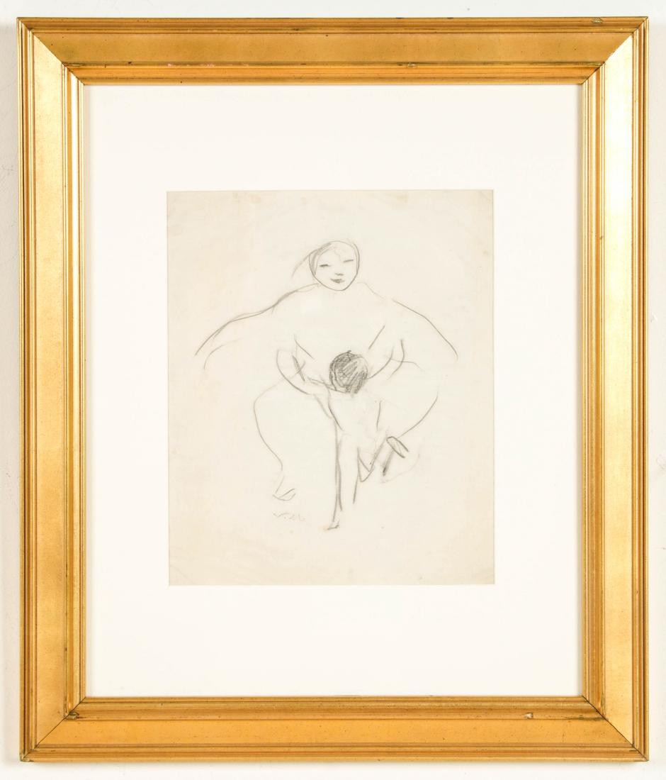 Victor Manuel (Cuban, 1897-1969) Drawing: Victor Manuel (Cuban, 1897-1969) "Mother and Child", c. 1920, charcoal drawing on paper, signed "V.M.", framed. Note: tear to the sheet. Provenance: 70th Art Gallery LTD, New York (label on verso). Si