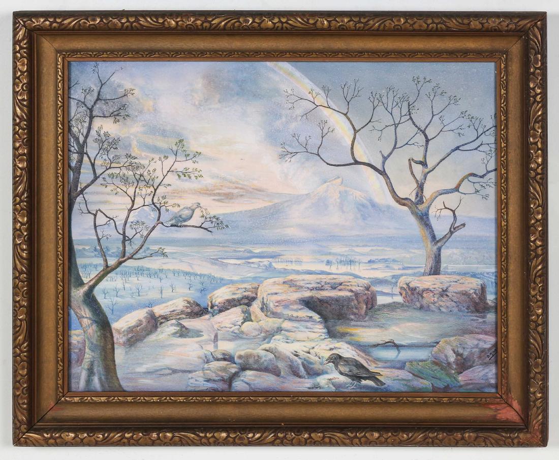 Armenian School (20th c.) Mount Ararat Landscape: Armenian School (20th c.) Mount Ararat Landscape, watercolor Painting on paper, signed "D. Minas", in a period wood frame Size: 19.75'' x 25.5'', 50 x 65 cm (sight); 25.75'' x 31.5'', 65 x 80 cm (fram