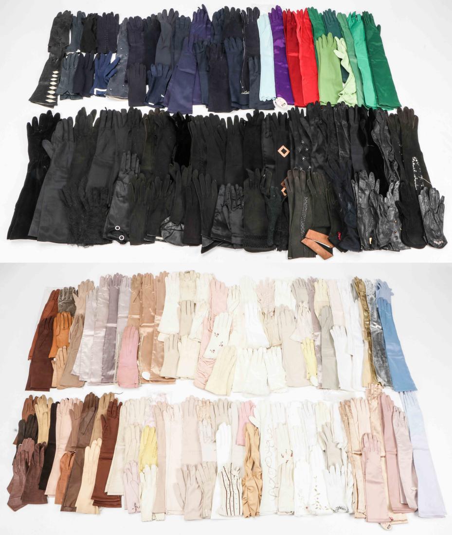 190 Pairs of Vintage Women's Formal Gloves: 190 Pairs of Vintage Women's Formal Gloves. Leather and fabric varieties in black, white, nude and many other shades and colors. Wrist and elbow length, various sizes.