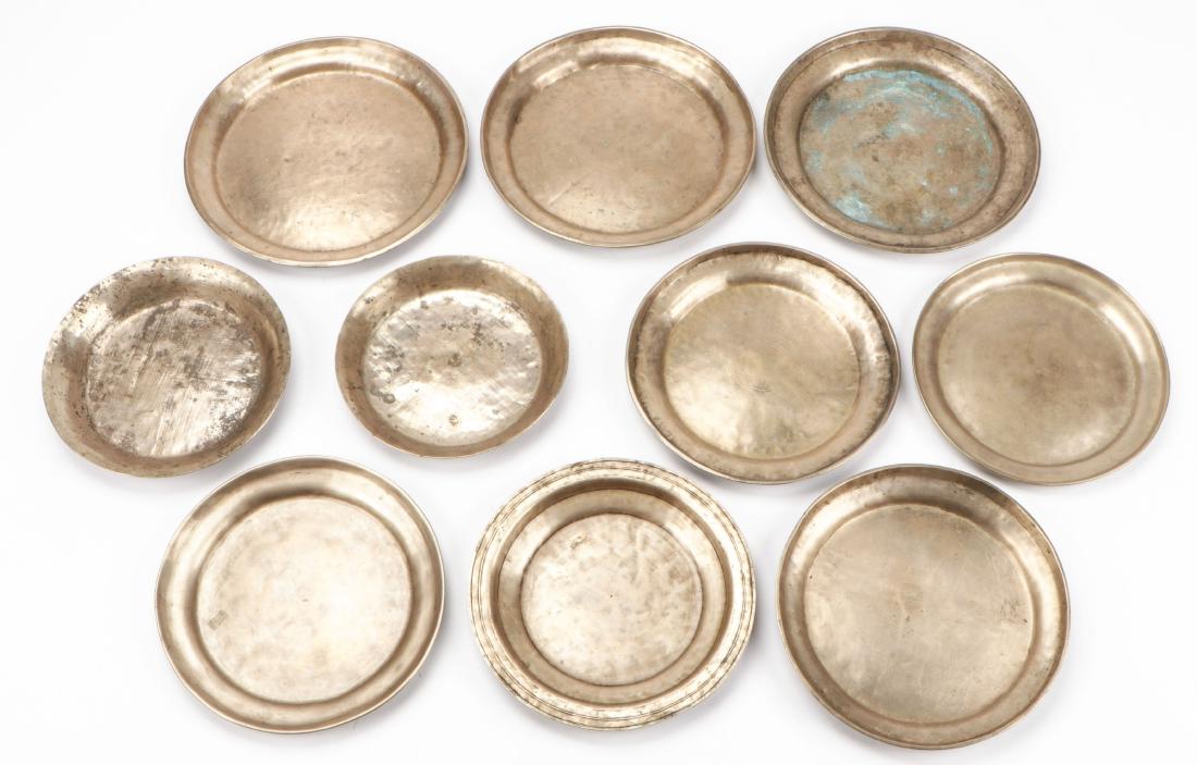 10 Heavy Antique Bronze Plates/Bowls, Nepal/India: 10 Heavy Antique Bronze Plates/Bowls, Nepal/India. Largest: 1.25'' x 12.75'' x 12.75'' (3 x 32 x 32 cm)