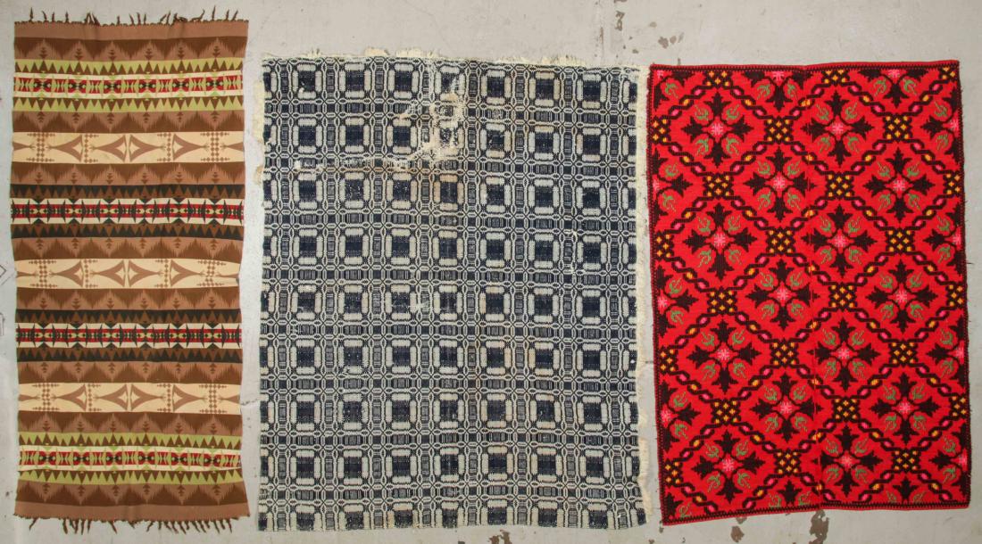 Pendleton Blanket, Kilim and Antique Coverlet: Pendleton Blanket, Kilim and Antique Coverlet. Sizes Range: 45'' x 95'' (114 x 241 cm) to 89'' x 72'' (226 x 183 cm).