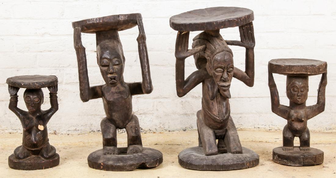 4 Tribal African Stools - Luba, Songye (1 of 4)