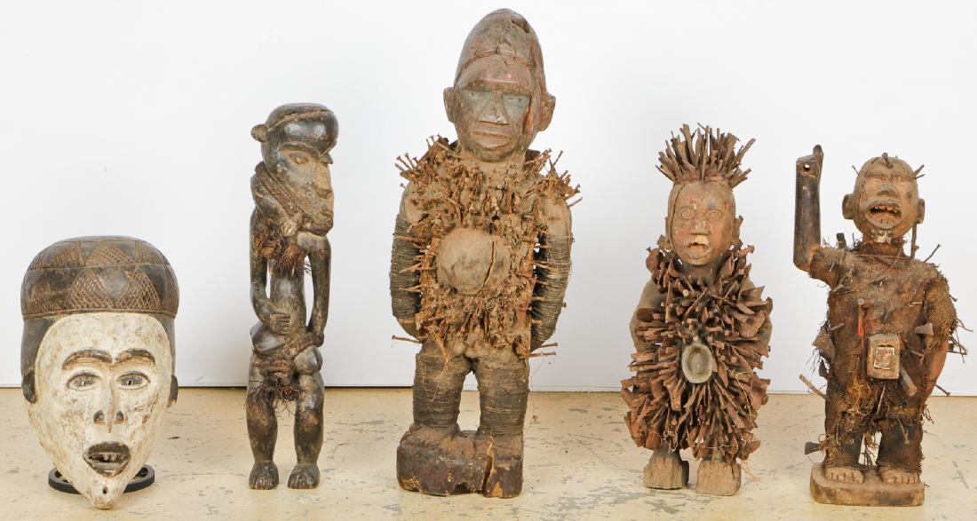 5 African Congolese Carved Wood Artifacts (1 of 4)