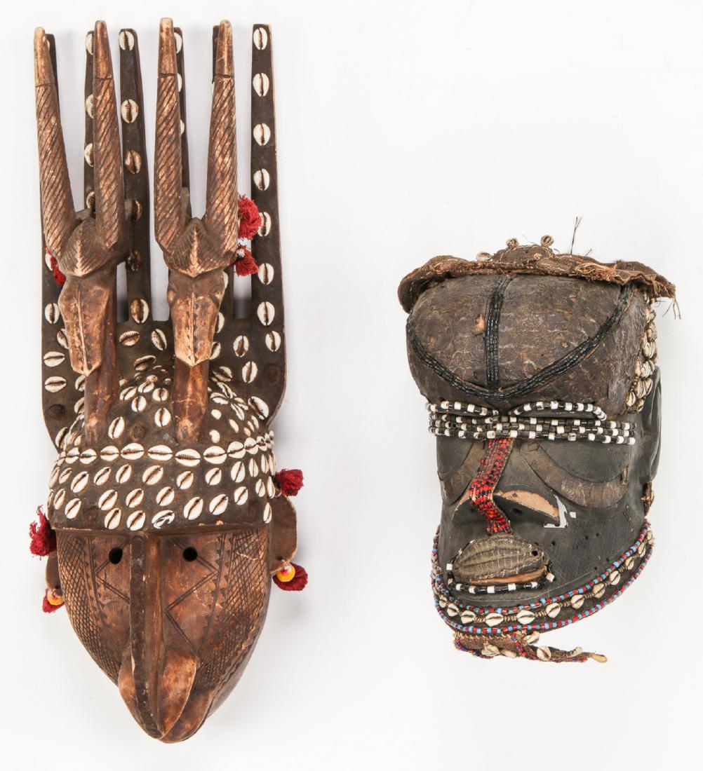 2 African Carved Wood Helmets (1 of 3)