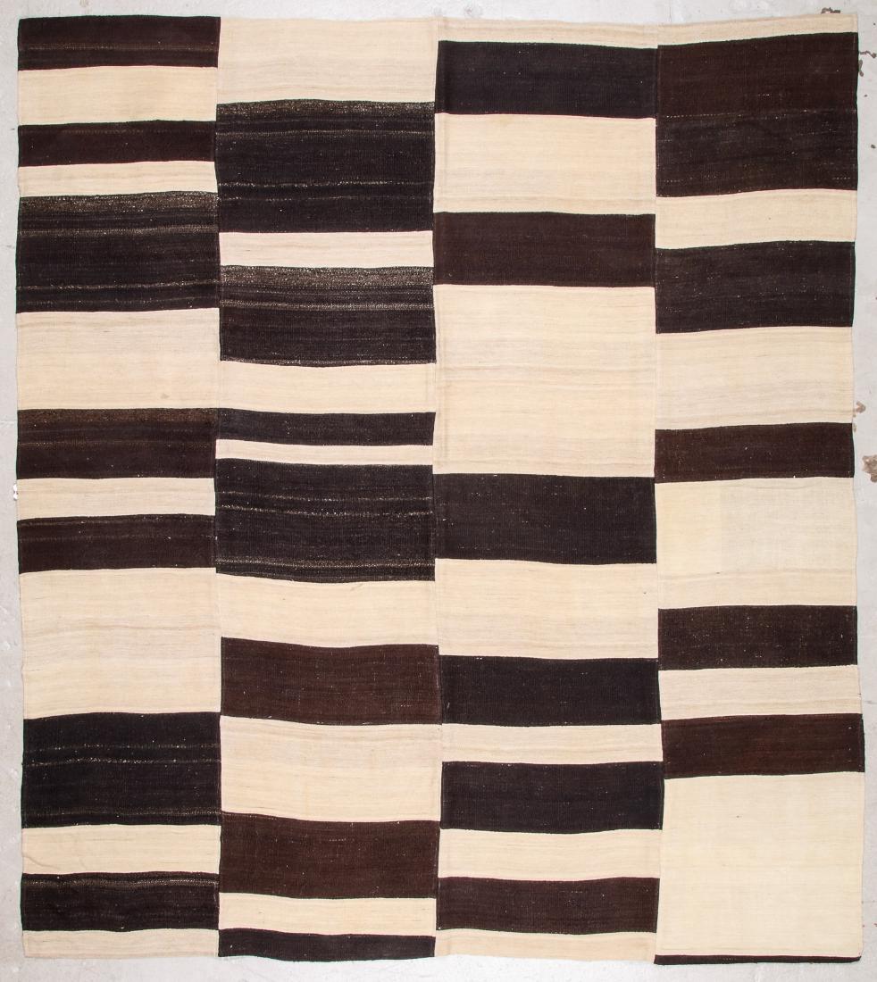 Turkish Kilim: 8'8'' x 9'7'' (264 x 292 cm): Turkish Kilim, Turkey: 8'8'' x 9'7'' (264 x 292 cm). Composed of early/mid 20th c. Anatolian kilms; cloth backing. Please Take Note: THIS IS A NO HIDDEN RESERVE AUCTION. We are accepting bids commenci