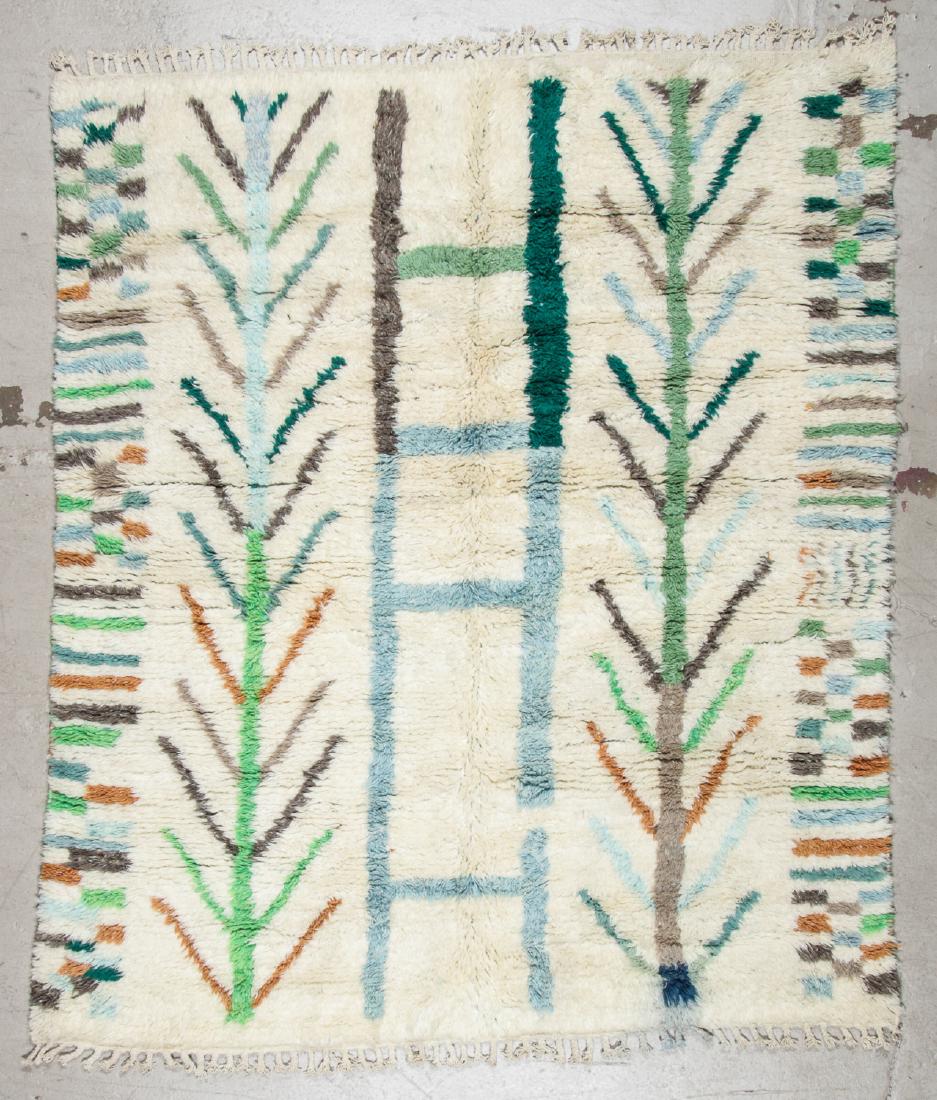 Moroccan Rug: 6' x 7' (183 x 213 cm): Moroccan Rug, Morocco: 6' x 7' (183 x 213 cm). Hand-knotted, hand-spun wool; thick pile.